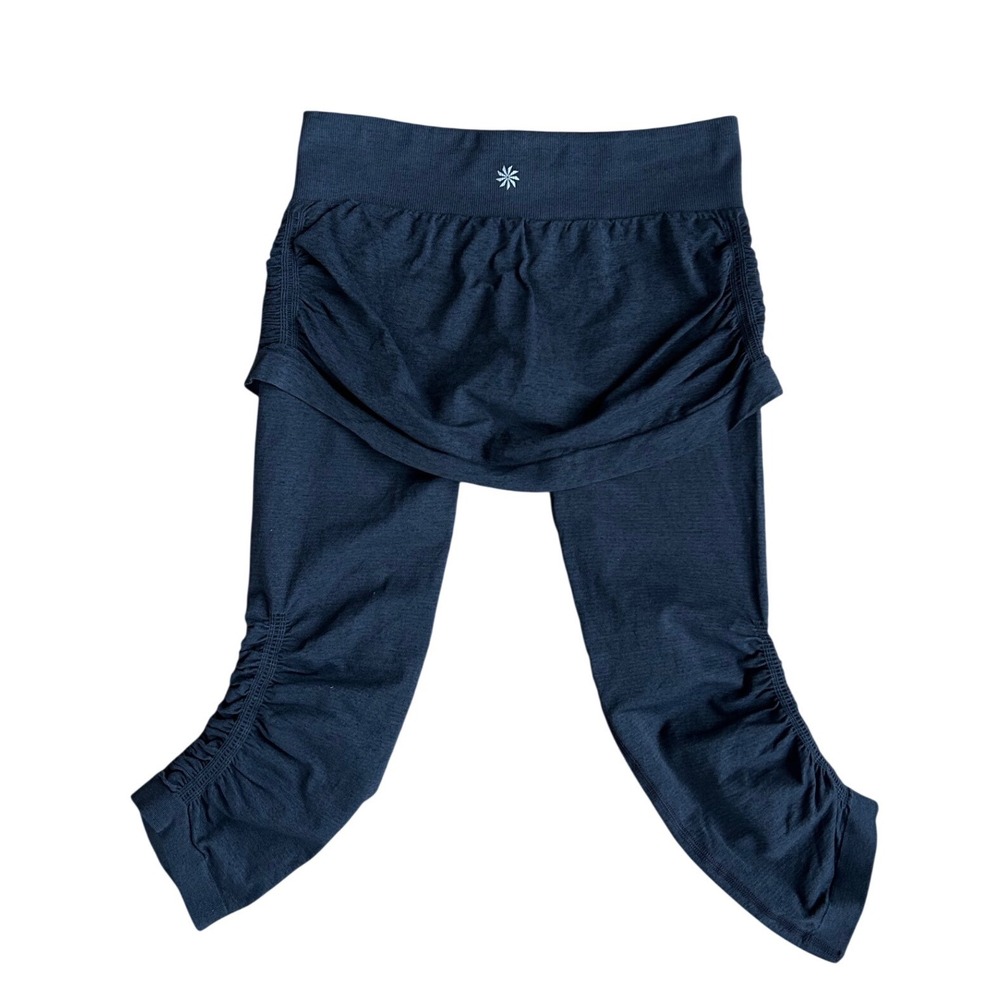 Athleta Skirted Capri Leggings Gray Ruched Modest Workout Pants‎ Small   Skort